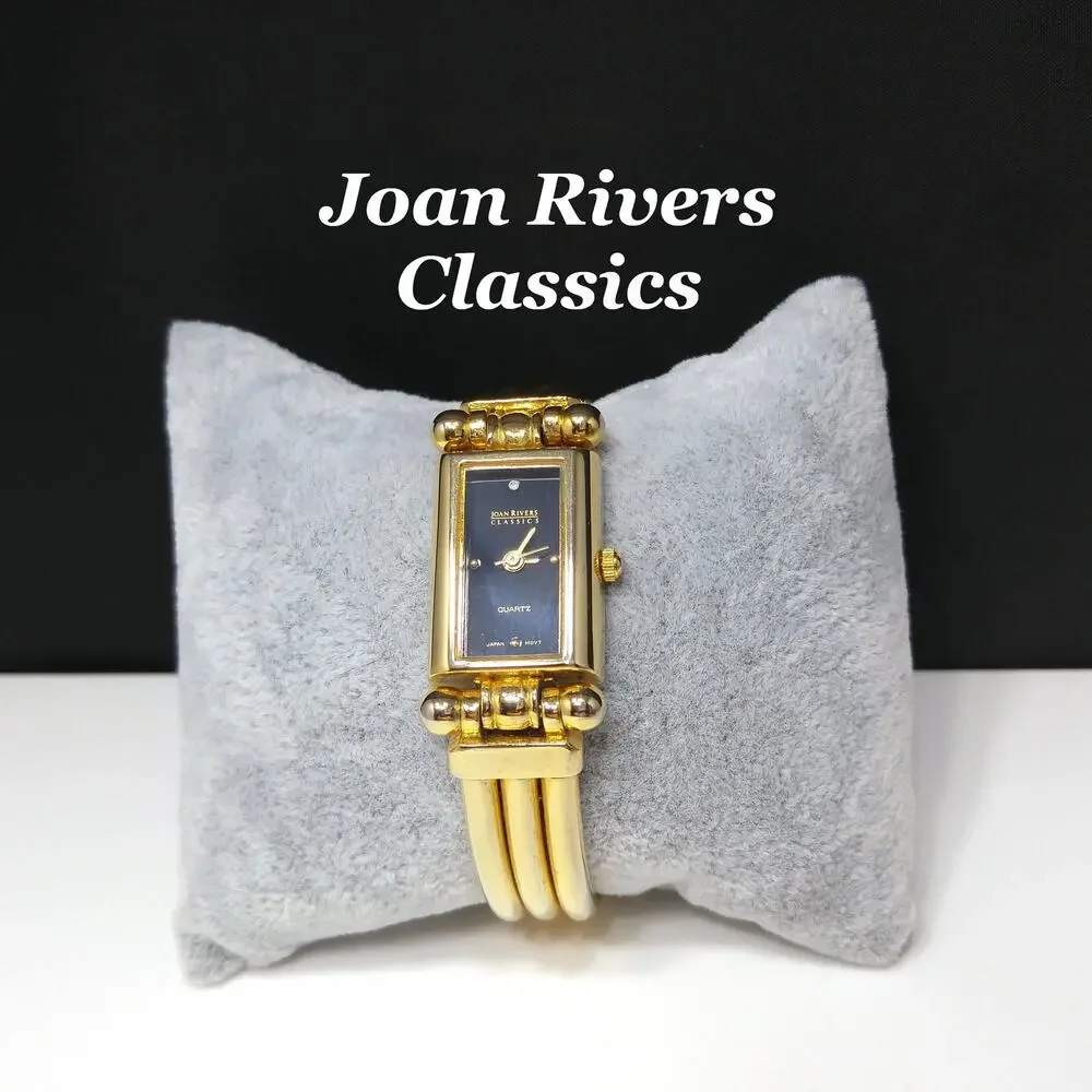 Vintage Joan Rivers Classics Gold Plated Quartz Watch Black Face